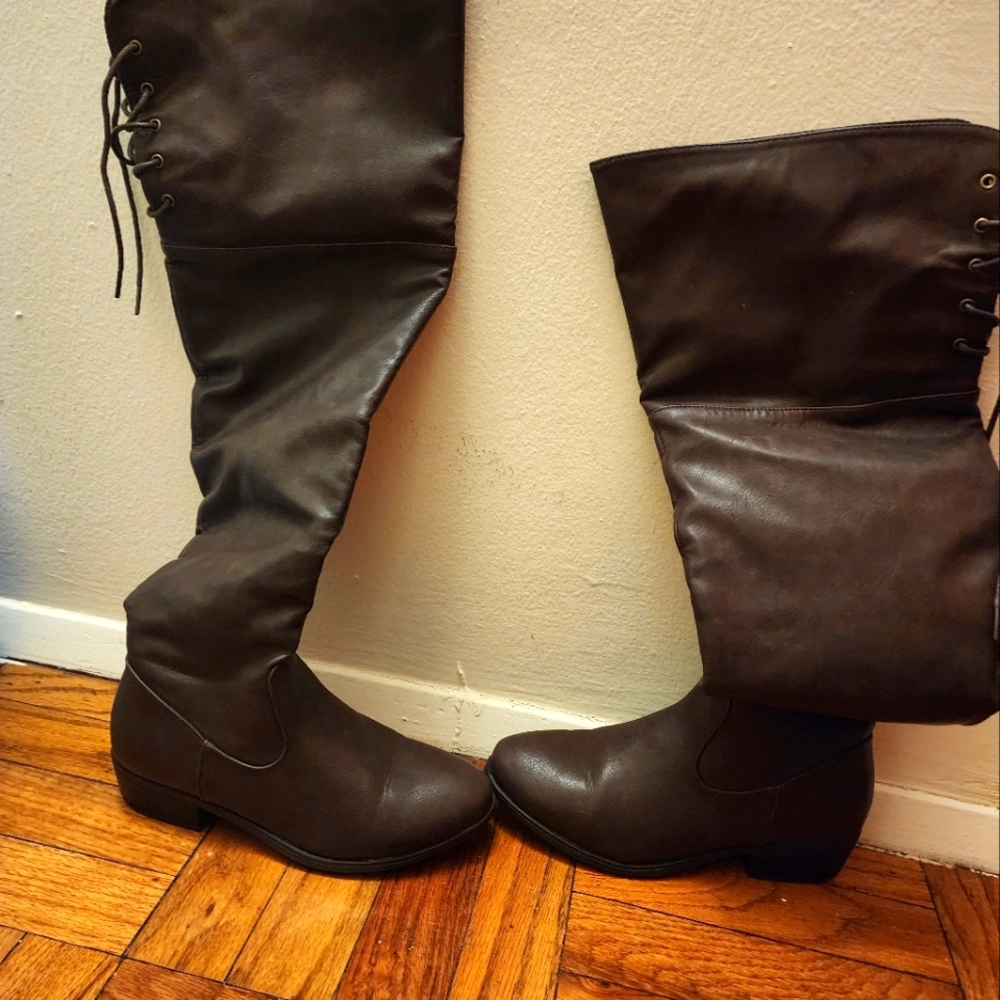 Knee high dark brown boots